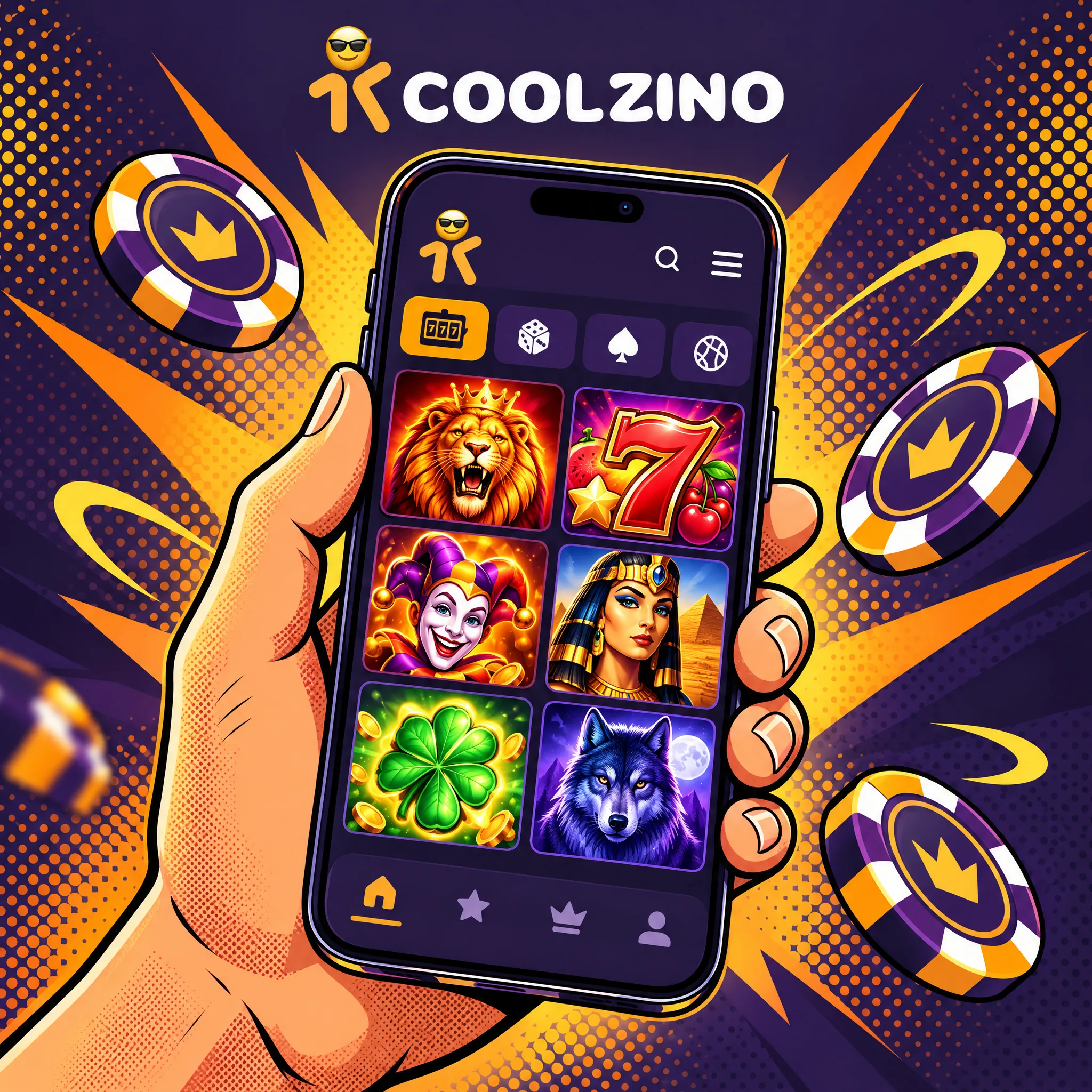 Accès mobile Coolzino en style pop art
